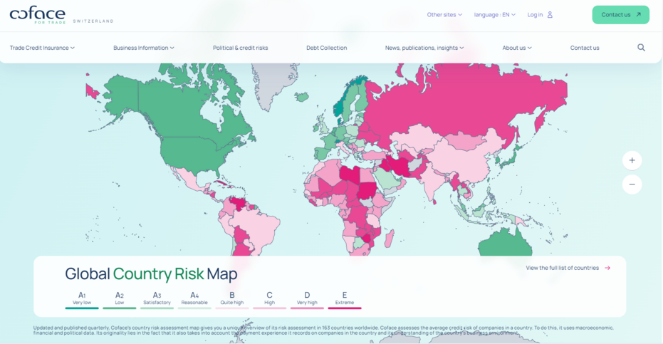 Coface's country Risk map